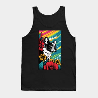 French Bulldog Vibrant Tropical Flower Tall Retro Vintage Digital Pop Art Portrait 3 Tank Top